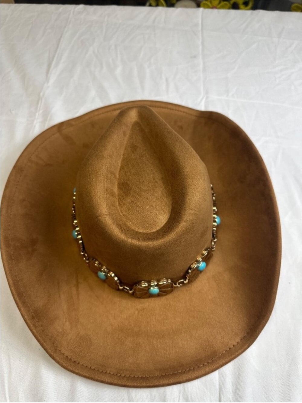 Brown Western Cowboy Hat with Turquoise Concho Band - Picture 2 of 6